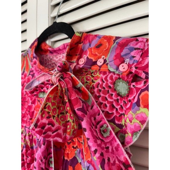 Tops - Vintage-Style Boho Maximalist Floral Tie-Neck Blouse, Ruffle Sleeve Top, Sz M